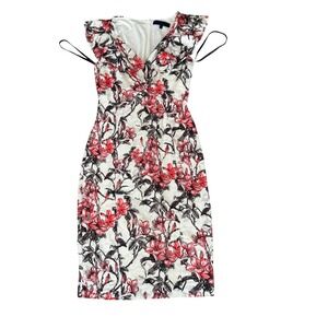 Rachel Rachel Roy Floral Lace Sheath Dress V-Neck Ruffle Cap Sleeve Size 2